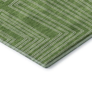 HomeRoots 5' X 8' Green and Ivory Geometric Area Rug – Washable, UV Protected, Stylish for Any Space! 681967
