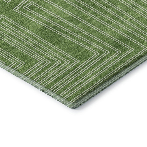 HomeRoots 5' X 8' Green and Ivory Geometric Area Rug – Washable, UV Protected, Stylish for Any Space! 681967