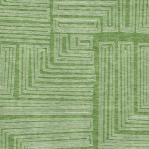 HomeRoots 5' X 8' Green and Ivory Geometric Area Rug – Washable, UV Protected, Stylish for Any Space! 681967