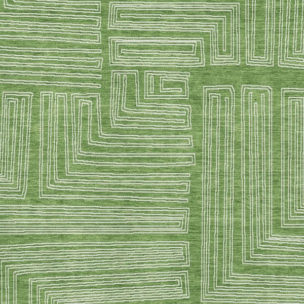 HomeRoots 5' X 8' Green and Ivory Geometric Area Rug – Washable, UV Protected, Stylish for Any Space! 681967