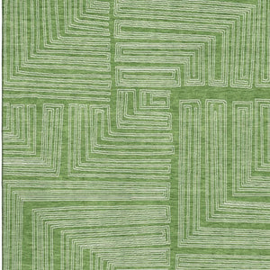 HomeRoots 5' X 8' Green and Ivory Geometric Area Rug – Washable, UV Protected, Stylish for Any Space! 681967