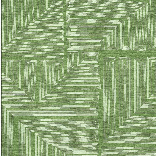 HomeRoots 5' X 8' Green and Ivory Geometric Area Rug – Washable, UV Protected, Stylish for Any Space! 681967