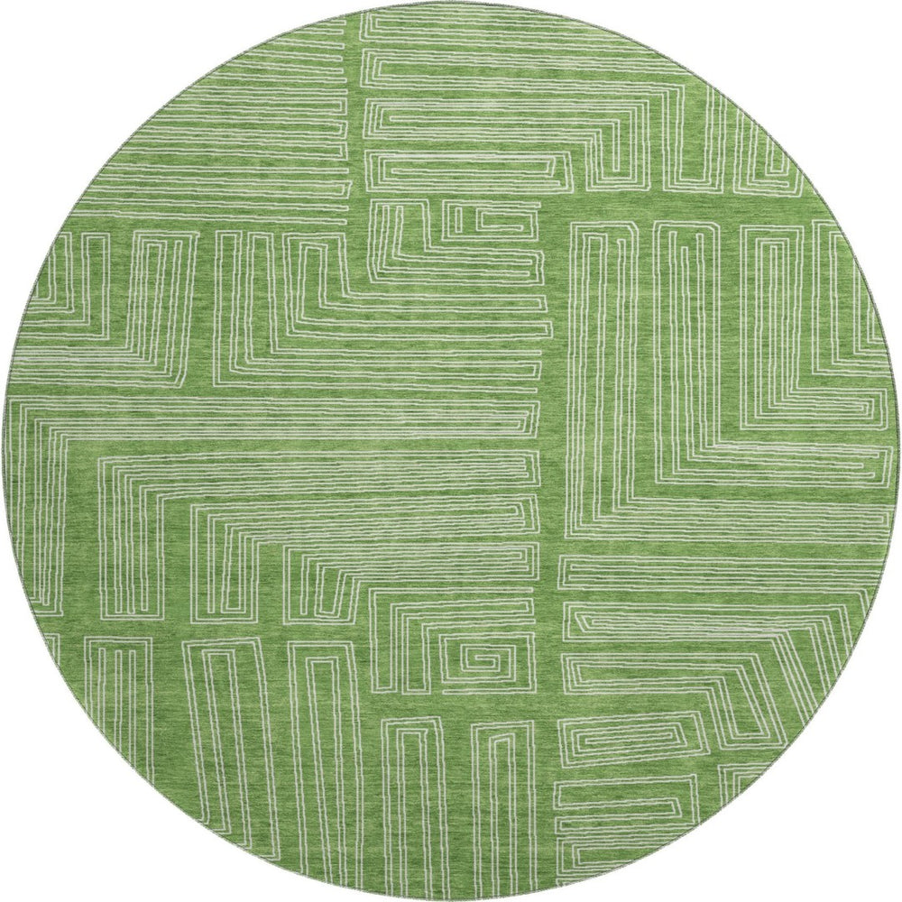 HomeRoots 8' Green And Ivory Geometric Round Rug - Washable, UV-Protected, Perfect for Busy Homes with Kids! 681968