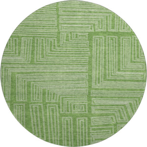 HomeRoots 8' Green And Ivory Geometric Round Rug - Washable, UV-Protected, Perfect for Busy Homes with Kids! 681968