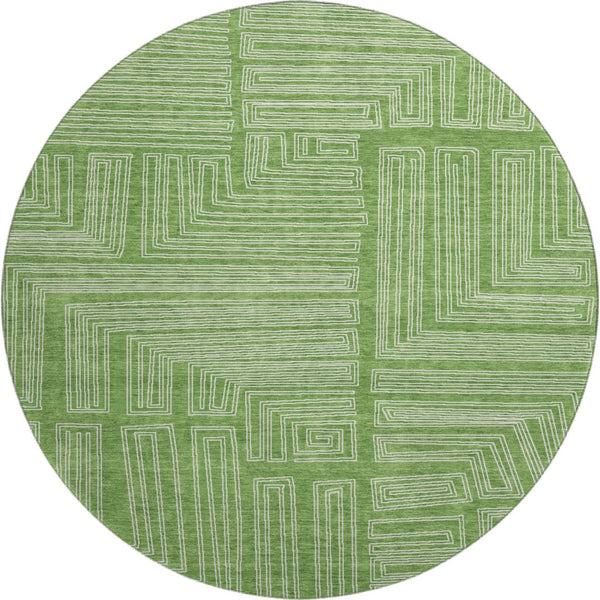 HomeRoots 8' Green And Ivory Geometric Round Rug - Washable, UV-Protected, Perfect for Busy Homes with Kids! 681968