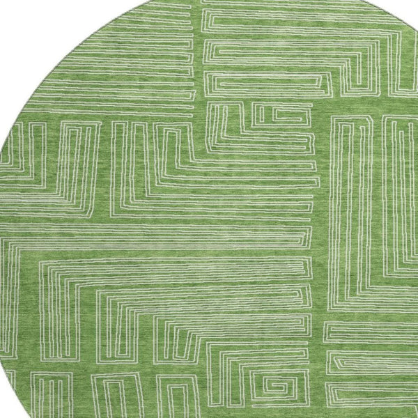 HomeRoots 8' Green And Ivory Geometric Round Rug - Washable, UV-Protected, Perfect for Busy Homes with Kids! 681968