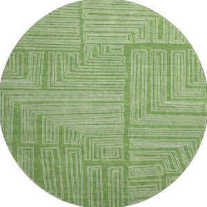 HomeRoots 8' Green And Ivory Geometric Round Rug - Washable, UV-Protected, Perfect for Busy Homes with Kids! 681968