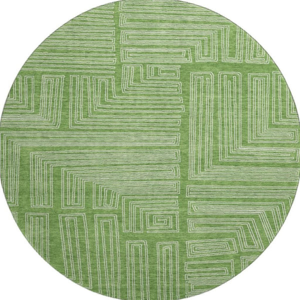 HomeRoots 8' Green And Ivory Geometric Round Rug - Washable, UV-Protected, Perfect for Busy Homes with Kids! 681968