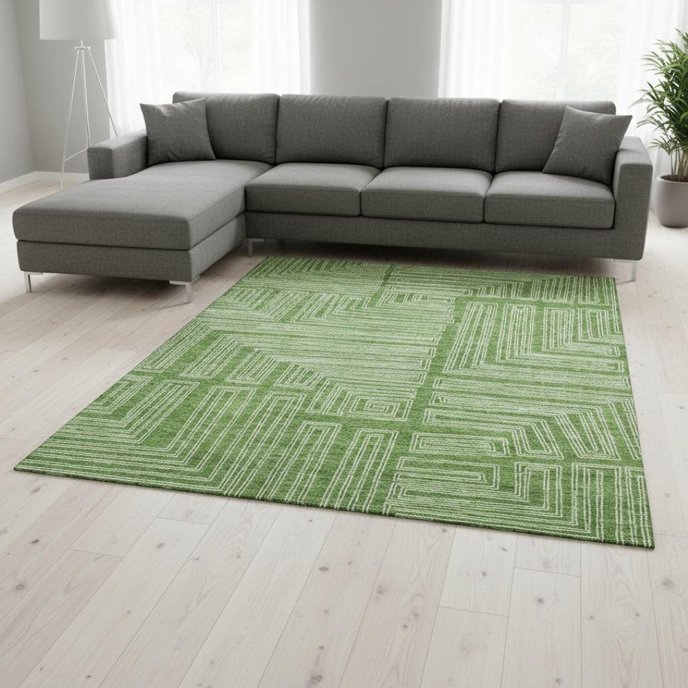 HomeRoots 8' X 10' Stylish Green and Ivory Geometric Area Rug - Washable, UV Protected, Perfect for Families! 681969