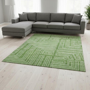 HomeRoots 8' X 10' Stylish Green and Ivory Geometric Area Rug - Washable, UV Protected, Perfect for Families! 681969