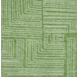 HomeRoots 8' X 10' Stylish Green and Ivory Geometric Area Rug - Washable, UV Protected, Perfect for Families! 681969