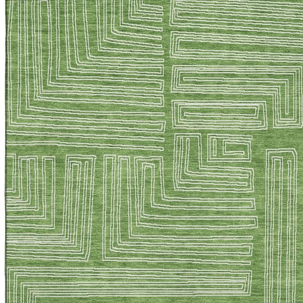HomeRoots 8' X 10' Stylish Green and Ivory Geometric Area Rug - Washable, UV Protected, Perfect for Families! 681969