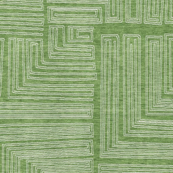 HomeRoots 9' X 12' Geometric Washable Area Rug - Green & Ivory, UV Protected, Stain Resistant for High-Traffic Areas 681970