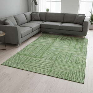 HomeRoots 10' Green & Ivory Geometric Washable Area Rug – Durable, Stain-Resistant, UV Protected for Family Homes 681971