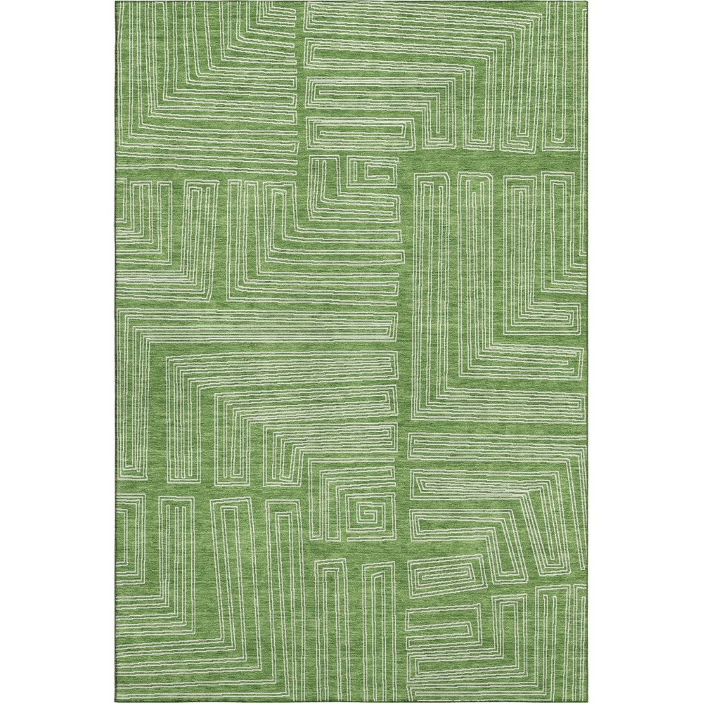 HomeRoots 10' Green & Ivory Geometric Washable Area Rug – Durable, Stain-Resistant, UV Protected for Family Homes 681971