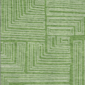 HomeRoots 10' Green & Ivory Geometric Washable Area Rug – Durable, Stain-Resistant, UV Protected for Family Homes 681971