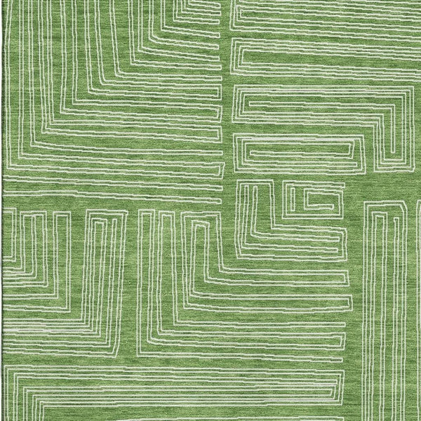 HomeRoots 10' Green & Ivory Geometric Washable Area Rug – Durable, Stain-Resistant, UV Protected for Family Homes 681971