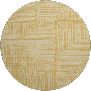 HomeRoots 8' Gold and Ivory Geometric Round Rug - Washable, UV-Protected, Stain-Resistant for Busy Homes 681974