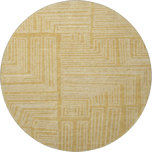 HomeRoots 8' Gold and Ivory Geometric Round Rug - Washable, UV-Protected, Stain-Resistant for Busy Homes 681974