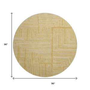 HomeRoots 8' Gold and Ivory Geometric Round Rug - Washable, UV-Protected, Stain-Resistant for Busy Homes 681974