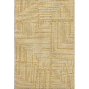 HomeRoots 10' X 14' Gold and Ivory Geometric Washable Area Rug with UV Protection for Family-Friendly Spaces 681977