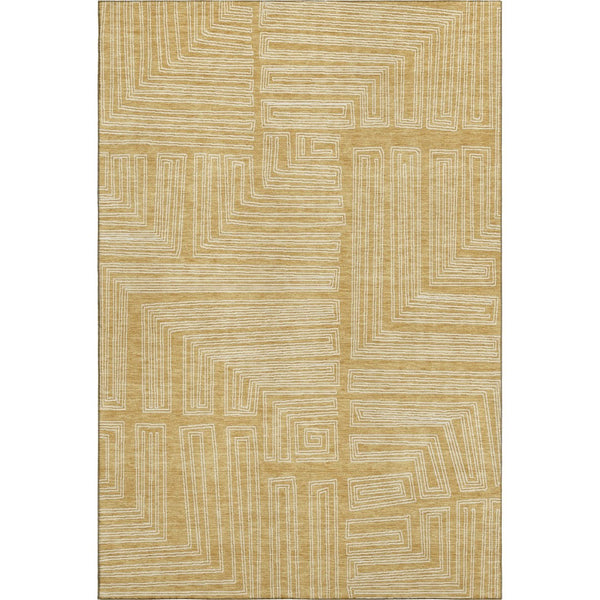 HomeRoots 10' X 14' Gold and Ivory Geometric Washable Area Rug with UV Protection for Family-Friendly Spaces 681977