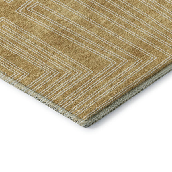 HomeRoots 10' X 14' Gold and Ivory Geometric Washable Area Rug with UV Protection for Family-Friendly Spaces 681977