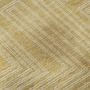 HomeRoots 10' X 14' Gold and Ivory Geometric Washable Area Rug with UV Protection for Family-Friendly Spaces 681977