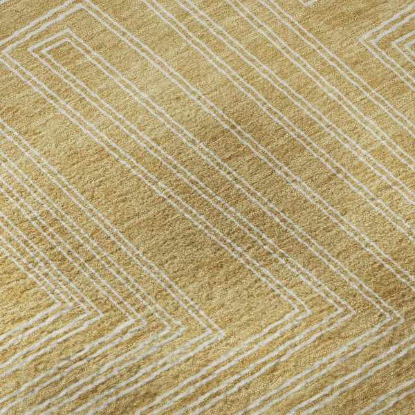 HomeRoots 10' X 14' Gold and Ivory Geometric Washable Area Rug with UV Protection for Family-Friendly Spaces 681977