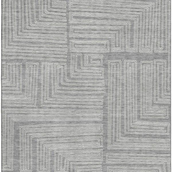 HomeRoots 5' X 8' Gray and Ivory Geometric Area Rug - Washable, UV-Protected, Stylish & Durable for Homes 681979