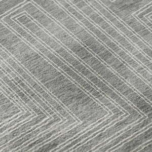 HomeRoots 8' Gray and Ivory Geometric Round Rug - Washable, UV-Protected, Stain-Resistant for High Traffic Areas 681980