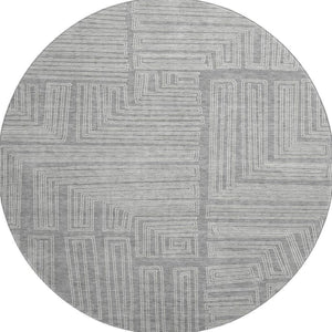 HomeRoots 8' Gray and Ivory Geometric Round Rug - Washable, UV-Protected, Stain-Resistant for High Traffic Areas 681980