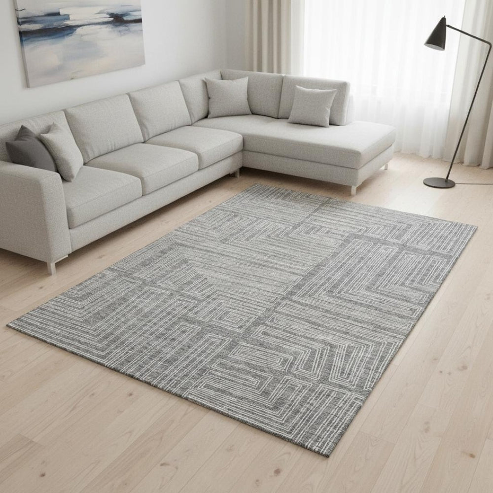 HomeRoots 8' x 10' Gray and Ivory Geometric Washable Area Rug - UV Protected, Durable, Easy-Clean Design! 681981