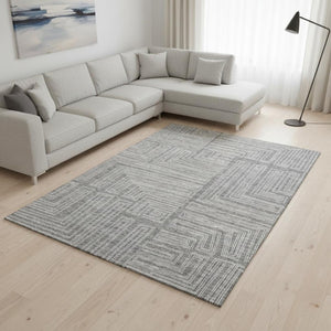 HomeRoots 8' x 10' Gray and Ivory Geometric Washable Area Rug - UV Protected, Durable, Easy-Clean Design! 681981