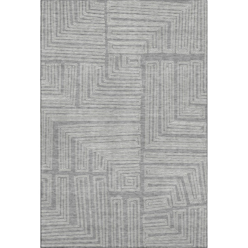 HomeRoots 10' X 14' Stylish Gray and Ivory Geometric Area Rug - Washable, UV Protected for High-Traffic Spaces 681983
