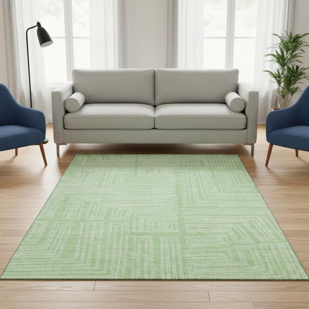 HomeRoots 5' X 8' Mint Green Geometric Area Rug - Washable, Stain Resistant & UV Protected for Everyday Use 681985