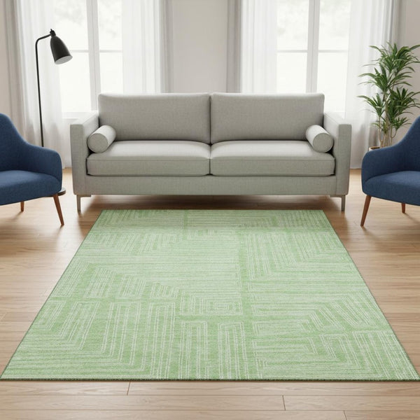 HomeRoots 5' X 8' Mint Green Geometric Area Rug - Washable, Stain Resistant & UV Protected for Everyday Use 681985