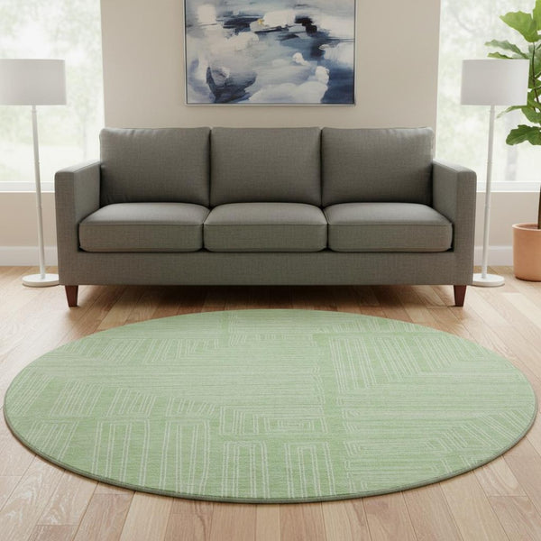 HomeRoots 8' Mint Green Round Rug - Stylish Geometric Design, Washable, UV Protected, Perfect for Indoor & Outdoor Use 681986