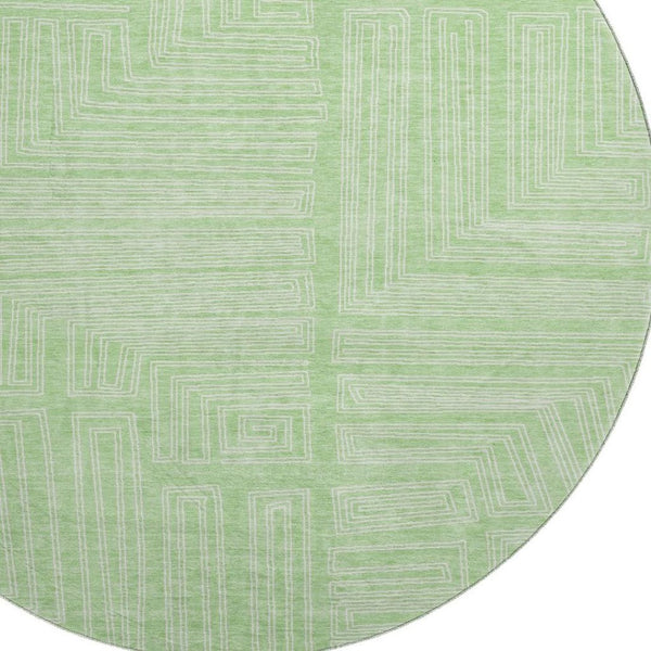 HomeRoots 8' Mint Green Round Rug - Stylish Geometric Design, Washable, UV Protected, Perfect for Indoor & Outdoor Use 681986