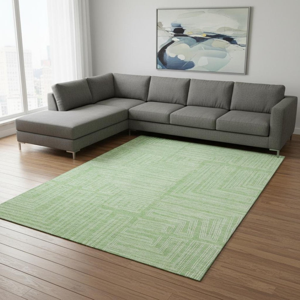 HomeRoots 8' X 10' Mint Green Geometric Area Rug – Washable, Stain-Resistant, UV Protected for Modern Homes 681987