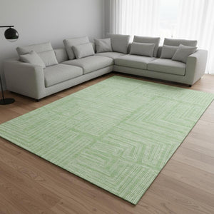 HomeRoots 9' X 12' Mint Green Geometric Washable Area Rug - UV Resistant, Stain-Proof, Modern Home Accent 681988