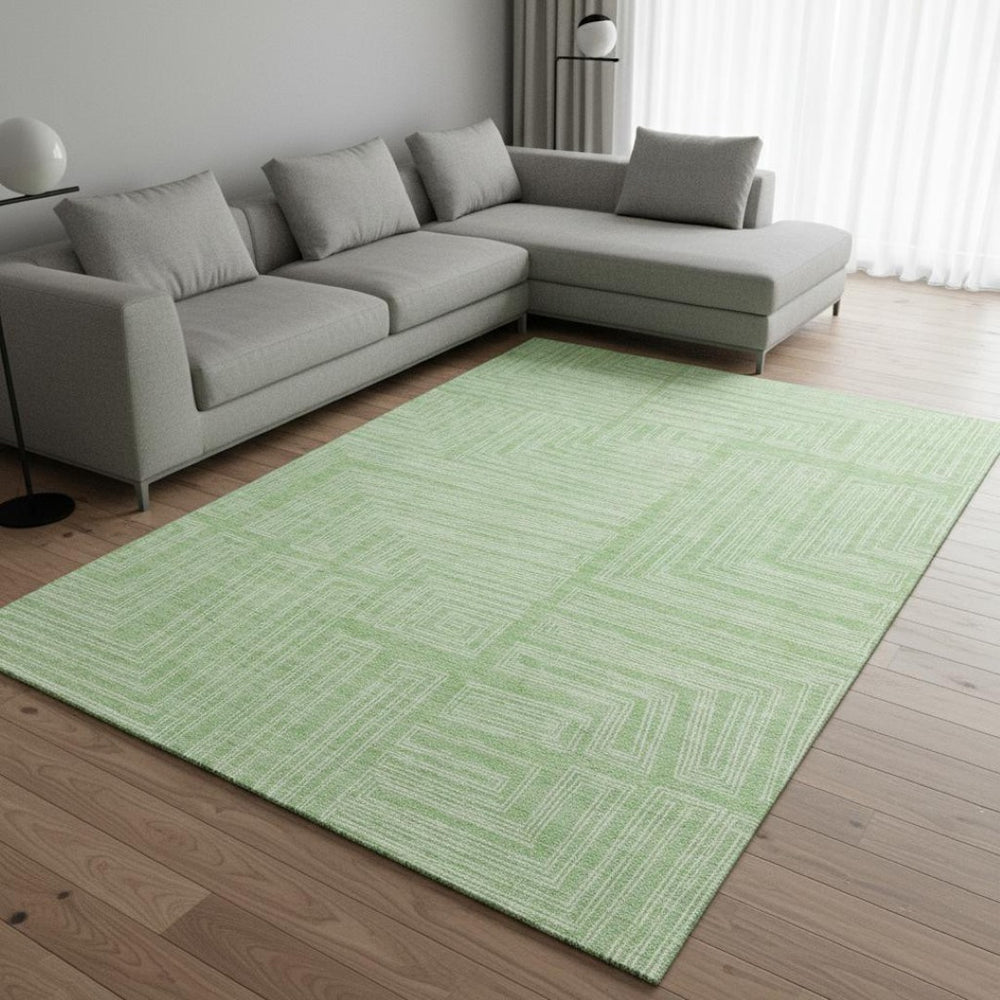 HomeRoots 10' X 14' Mint Green Geometric Washable Area Rug with UV Protection for Stylish Home Spaces 681989