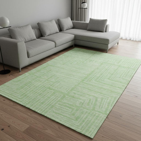 HomeRoots 10' X 14' Mint Green Geometric Washable Area Rug with UV Protection for Stylish Home Spaces 681989