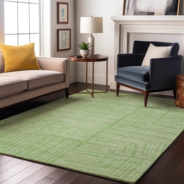HomeRoots 10' X 14' Mint Green Geometric Washable Area Rug with UV Protection for Stylish Home Spaces 681989