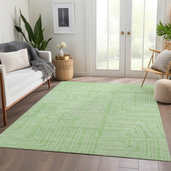 HomeRoots 10' X 14' Mint Green Geometric Washable Area Rug with UV Protection for Stylish Home Spaces 681989
