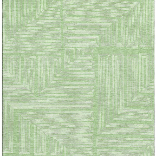 HomeRoots 10' X 14' Mint Green Geometric Washable Area Rug with UV Protection for Stylish Home Spaces 681989