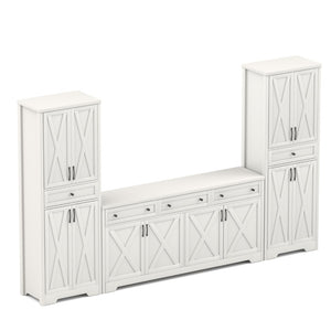 English Elm Tv Cabinet Set - Modern White Multifunctional Media Wall With Two Sideboards For Stylish Storage W1162S00017-GIGA