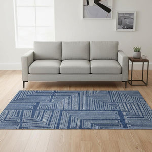 HomeRoots 5' X 8' Navy Blue and Ivory Geometric Area Rug - Stylish, Washable, UV-Protected for Every Space 681991