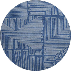 HomeRoots 8' Navy Blue Geometric Washable Round Rug with UV Protection, Perfect for High-Traffic Spaces! 681992