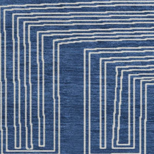 HomeRoots 8' Navy Blue Geometric Washable Round Rug with UV Protection, Perfect for High-Traffic Spaces! 681992